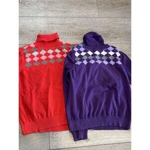 Izod Argyle Turtleneck Sweater Womens XL Pullover LS Cotton Golf Casual Lot Of 2